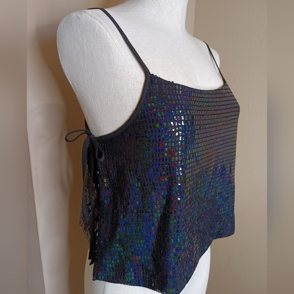 Las Pepas Black Sparkly Side Tie Top One Size - Picture 2 of 10
